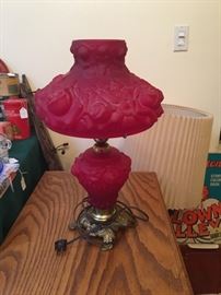 Fenton Red Rose Lamp