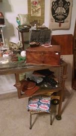 Antiquw sewing box, display case, handmade black lace
