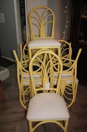 8 painted rattan side chairs