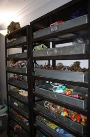 Large wrought iron shelves with metal drawers