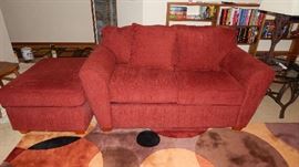 DEEP RED LOVE SEAT & OTTOMAN, SOLD SEPERATLY