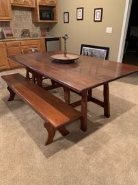 Texas Spoke Leg drop leaf table and bench~  WR Dallas Furniture Studios~ 78 inch length, 22 inches wide with 2- 12 inch drop leaves