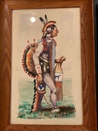 Oglala Lakota Painting 1960 original on paper depicting Oglala Lakota Man. Signed "Andrew Standing Soldier"