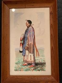Oglala Lakota Painting 1960 Original on paper depicting Oglala Lakota Man. Signed "Andrew Standing Soldier"