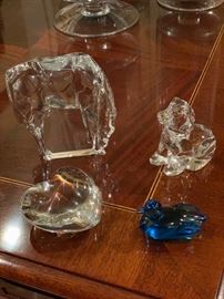 Hoya Crystal Grazing Horse`Mouth Blown Hand Cut~Waterford Crystal Young Labrador Puppy~Flawless Baccarat French Crystal Heart Shaped Paperweight Signed~Signed Baccarrat French Blue Crystal Pintail Duck
