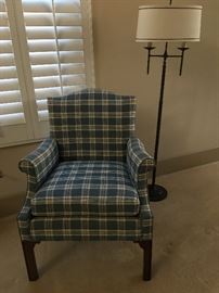 Hickory chair blue checkered accent chair