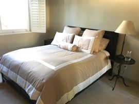 Potery Barn Leather headboard bed,table, and lamp