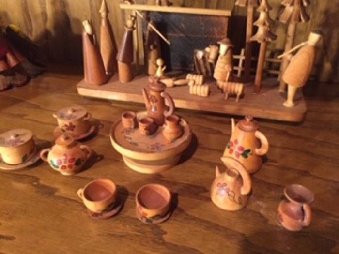 Primitive Native scene and South American Pottery