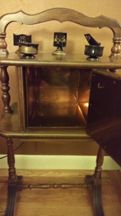 Antique tobacco stand with copper cabinet