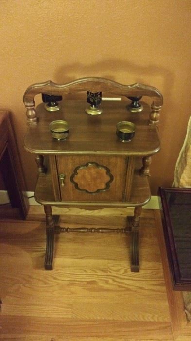 Antique tobacco stand with copper cabinet