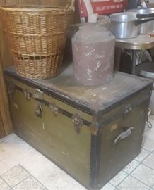 Old trunk. Pottery signed by fellow marines. 