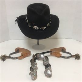 MD309F Charlie 1 Horse Western Hat, Sterling Concho Belt, Spurs