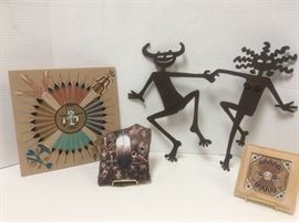 MD314F Signed Sand Art Paintings by Yazzie, Metal Kokopelli Wall Art