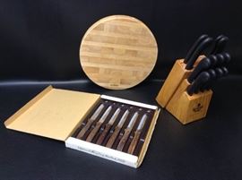 MD805D Mountain Woods Cutting Board, Revere Ware, and Pierre Santini Cutlery