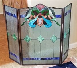 Leaded glass fireplace screen