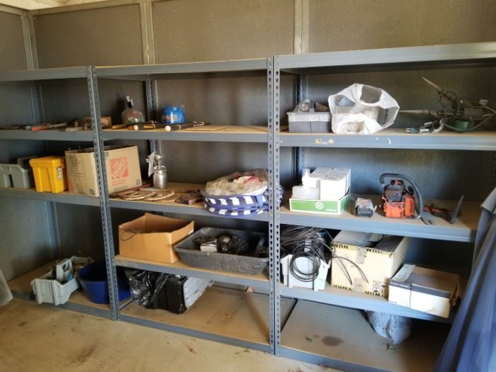 Several sets of garage shelving