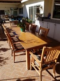 large farm type narrow table and 8 chairs-all hand crafted!!!