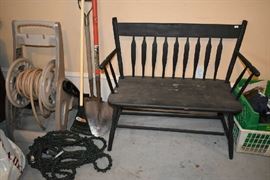 HOSE REEL, GARDENING, WOOD BENCH