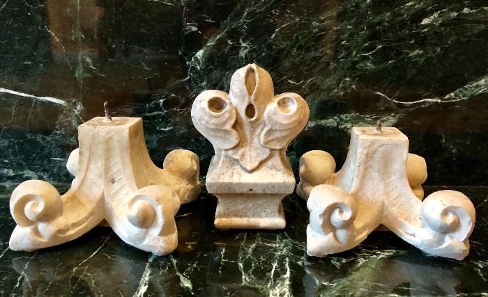 Rock finial and two candlesticks