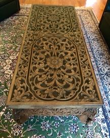 Antique Chinese Panel on carved base: coffee table