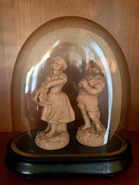 French Terra Cotta figurines, boy and girl, 19th c. We also have several, varying sizes, of these wonderful antique French display domes on wooden bases.