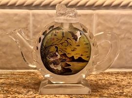 Chinese small glass teapot painted on the inside