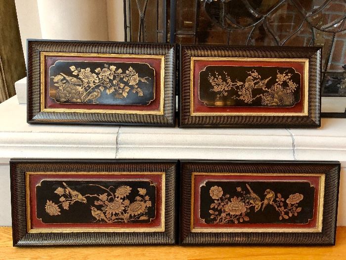Framed, antique Chinese Wedding Bed Panels