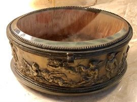 Antique box - glass top, adorned with cherubs...