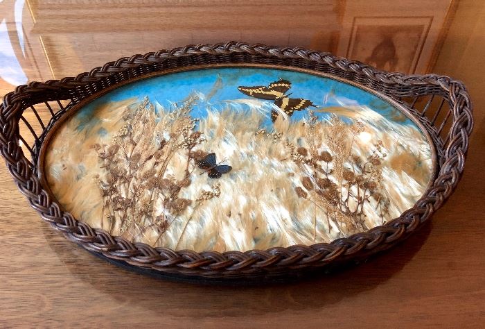 Antique butterfly tray adorned with I THINK, ...hair.