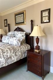 Two matching nightstands and queen bed. 