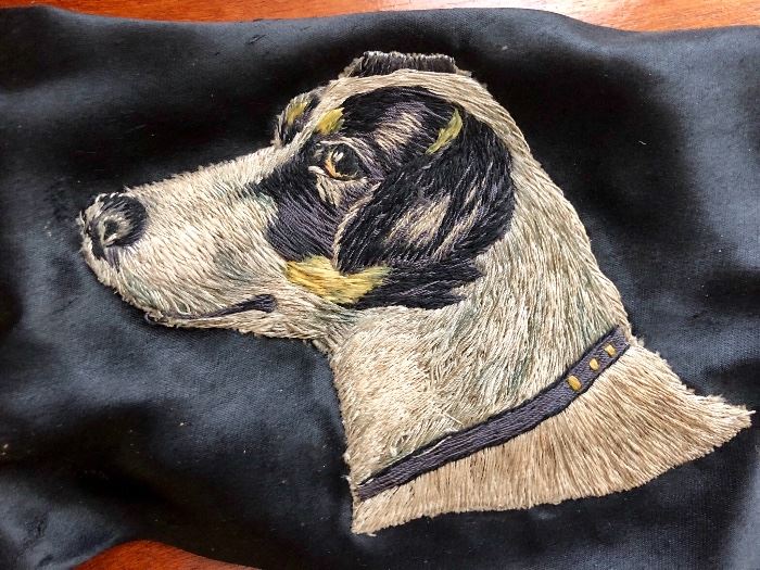 Small beautifully embroidered dog remnant