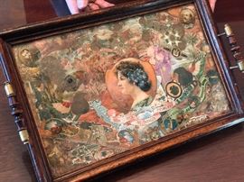 Antique collage tray - tobacco/cigar labels