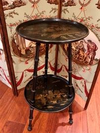 Tiered, hand painted antique two tiered table
