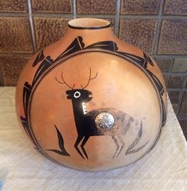 Hand painted gourd by Robert Rivera, artist from New Mexico (Mimbres Pueblo design)