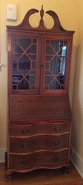 Mahogany secretary with serpentine drawers