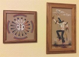 Signed Navajo sand paintings (larger one is 10" x 16")