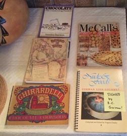 Vintage cookbooks including "Nudes & Foods" signed by Artist R. C. Gorman - he's the guy in the hot tub on the cover