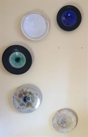 Studio pottery wall plates with crystalline glaze by NW artist Jamil Scherief - 12"-15" diameter