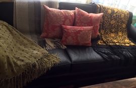 Woven throws, pillows & embroidered silk shawl