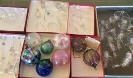Chandelier crystals, Glass Eye Xmas ornaments, glass animals, Silvestri glass bells