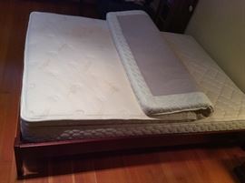 Queen size "Cottanic" organic cotton topper & mattress (no box spring required) + cherry finish wooden bed frame (N.B. Mattress topper is stained)