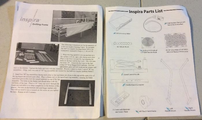 Inspira quilting frame assembly instructions & parts list - we have original assembly video too.