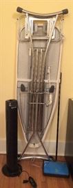 Tower fan, deluxe Rowenta IB6300 ironing board, Bissell floor sweeper