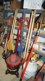 tools, shop vac, garage shelving