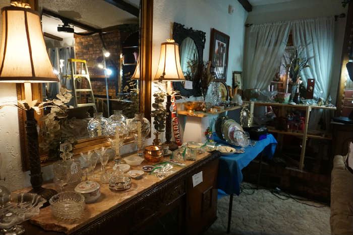 glass, mirror, lamps, sideboard or buffet, 