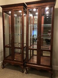 We have  three beautiful matching high end quality curio cabinets with beveled glass!