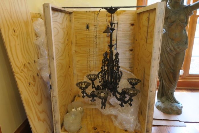 Late 1800s Hubley Oil Lamp Chandelier - Converted to Electric.  
