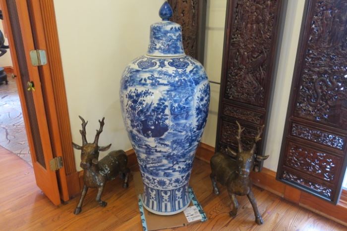 Palace Size Blue & White Porcelain Jar 