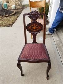 Padded Burgundy Dining Room Chair Inlaid Back