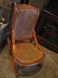 Childs wooden cane seat & back rocking chair